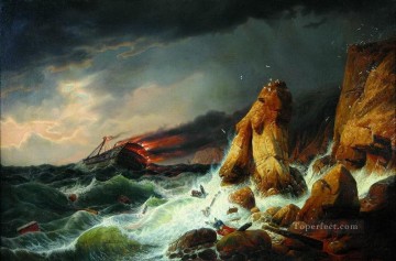 Landscapes Painting - shipwreck 1850 Alexey Bogolyubov seascape